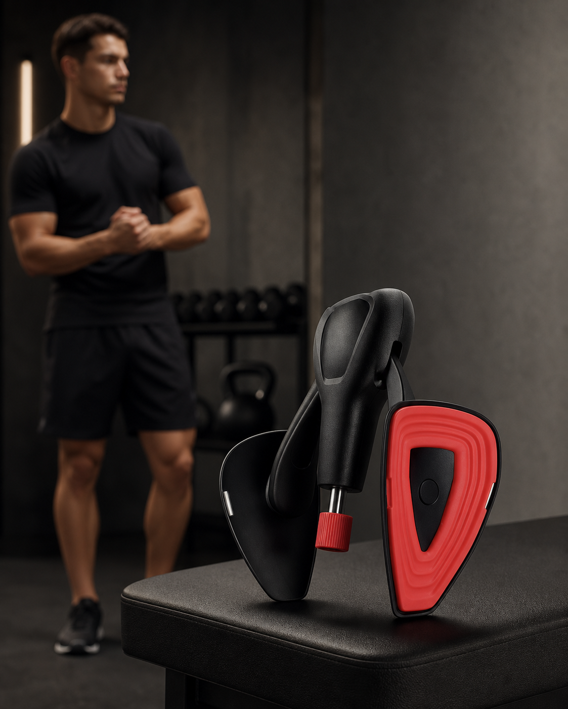 Body-Forge men’s black and red resistance trainer in a home gym